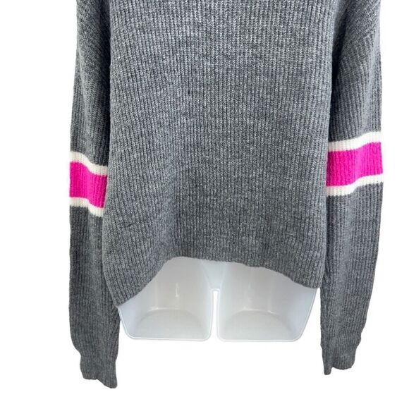 John & Jenn Varsity Stripe Gray Pink Mock Neck Pullover Sweater Top Medium NEW - Picture 11 of 13